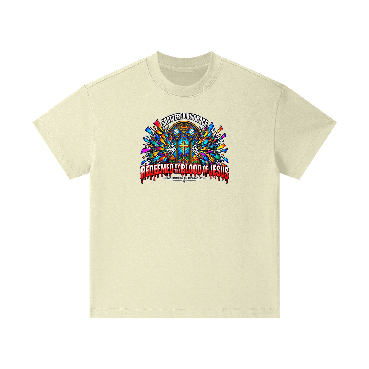 SHATTERED BY GRACE REDEEDMED BY THE BLOOD OF JESUS INSPIRED BY EPHESISANS 1:7 Kids T-Shirt