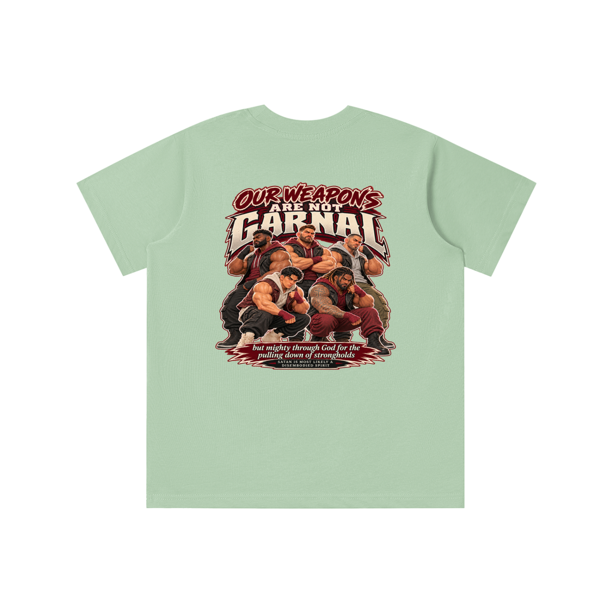 HUMANS ARE STUPID (Jeremiah 4:22) OUR WEAPONS ARE NOT CARNAL but mighty through God for the pulling down of strongholds SATAN IS MOST LIKELY A DISEMBODIED SPIRIT youth T-shirt