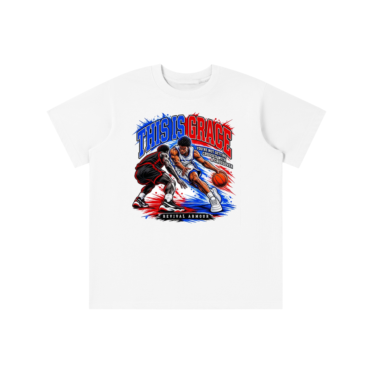 THIS IS GRACE YOU'RE NOT GETTING CROSSED WITH A CROSSOVER ( MARK 1:15 IS ON HIS SHOES TOO ) youth T-shirt