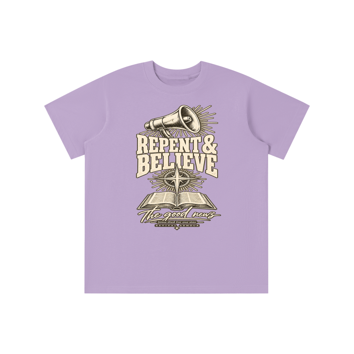 REPENT & BELIEVE The good news Jesus died for our sins REVIVAL ARMOUR youth T-shirt