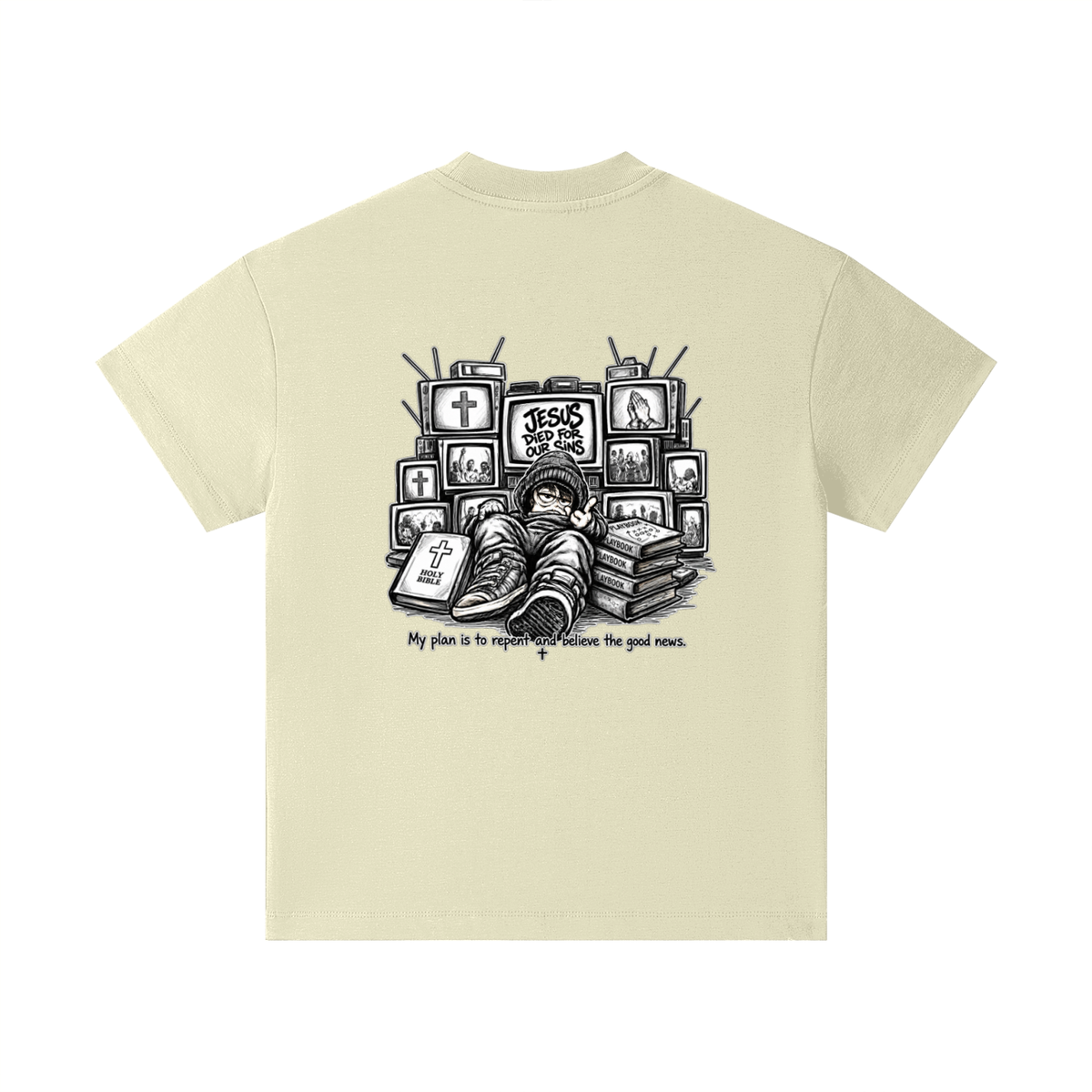 JESUS DIED FOR OUR SINS MY PLAN IS TO REPENT AND BELIEVE THE GOOD NEWS. Kids T-Shirt