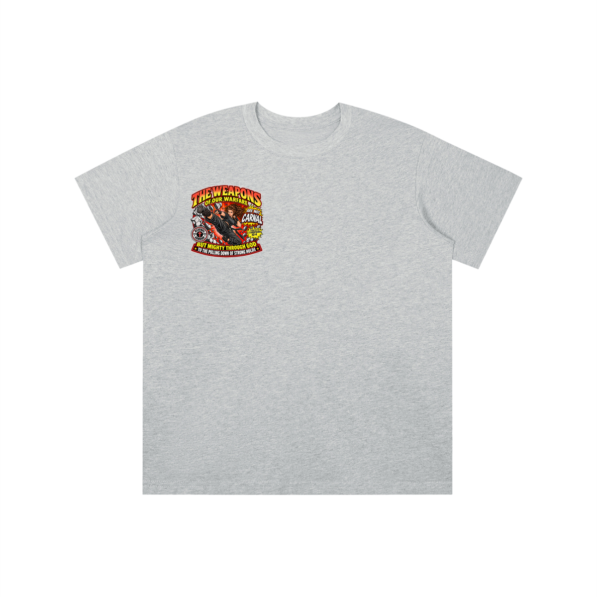 THE WEAPONS OF OUR WARFARE ARE NOT CARNAL BUT MIGHTY THROUGH GOD TO THE PULLING DOWN OF STRONG HOLDS youth T-shirt