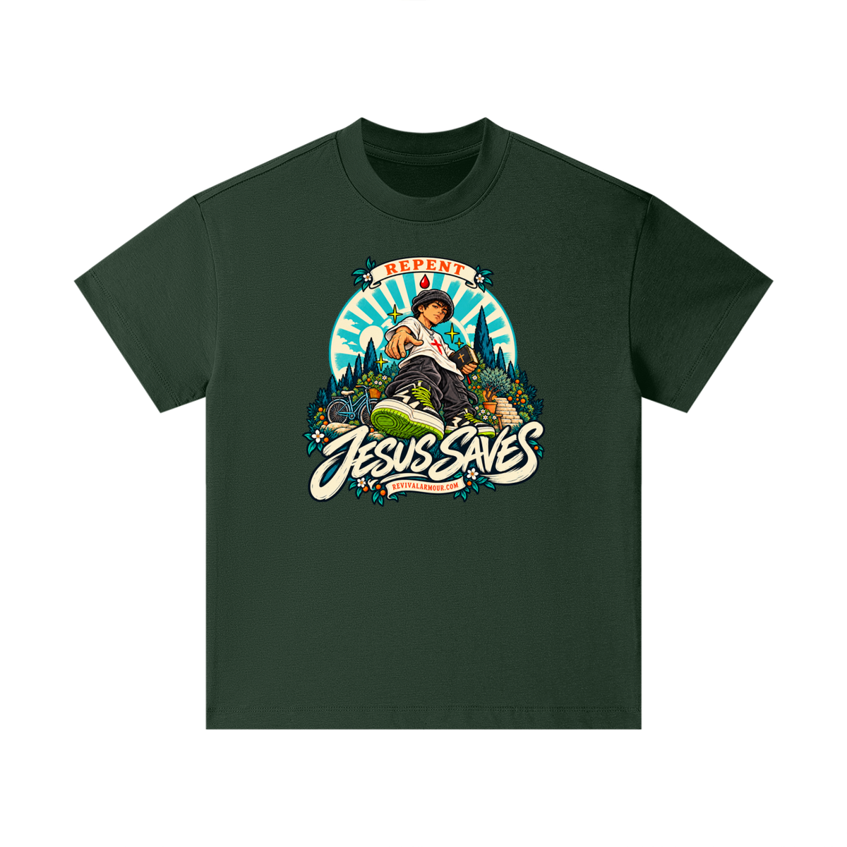 REPENT JESUS SAVES REVIVALARMOUR.COM Kids T-Shirt