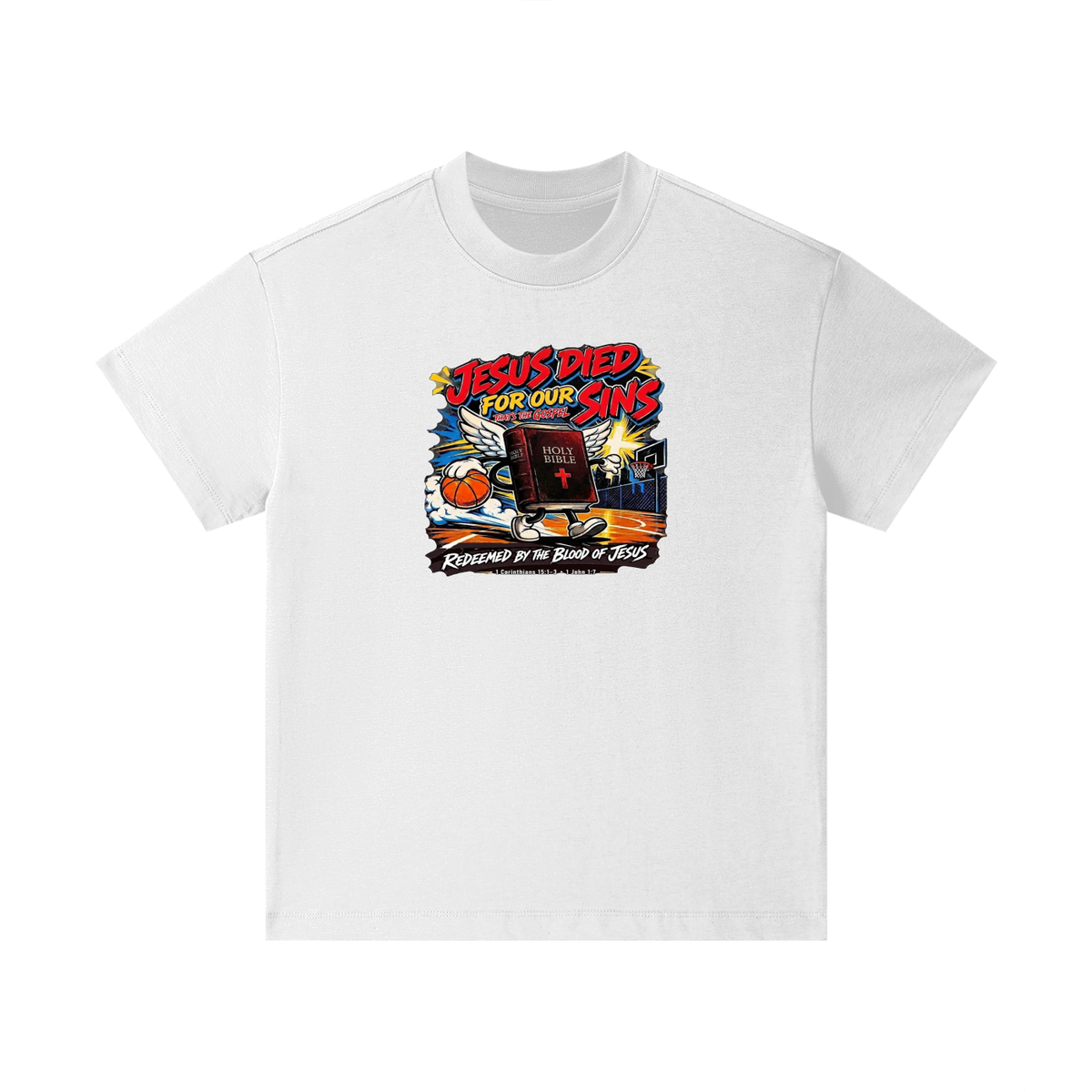 Jesus died for our sins that's the gospel redeemed by the blood of Jesus 1 Corinthians 15:1-3 . 1 John 1:7 Kids T-Shirt