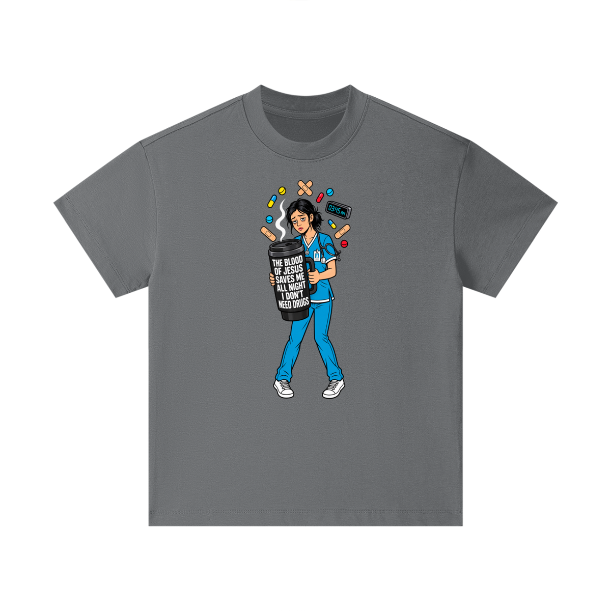 THE BLOOD OF JESUS SAVES ME ALL NIGHT I DON'T NEED DRUGS Kids T-Shirt