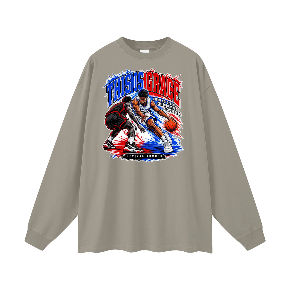 THIS IS GRACE YOU'RE NOT GETTING CROSSED WITH A CROSSOVER ( MARK 1:15 IS ON HIS SHOES TOO ) Long Sleeve T-Shirt