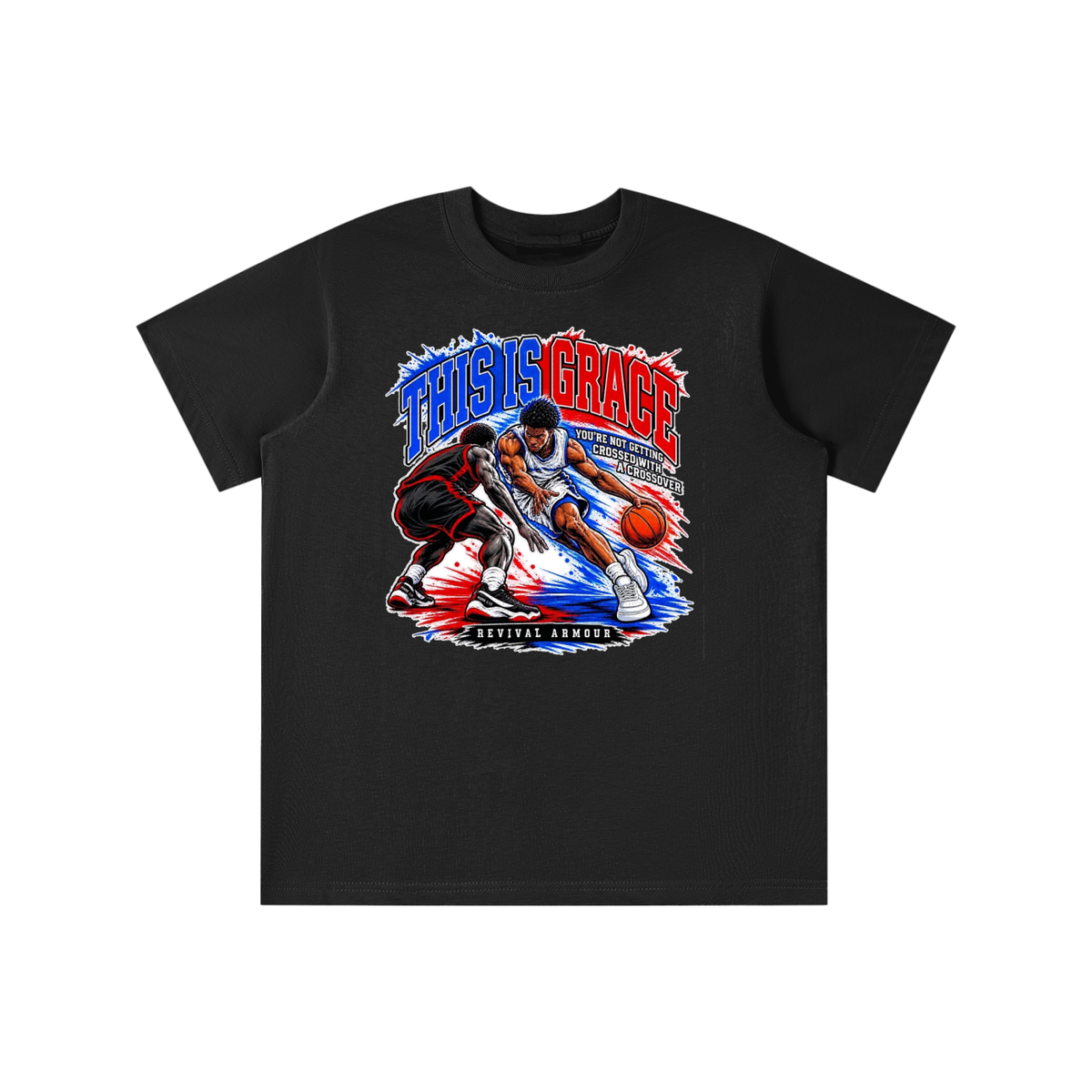 THIS IS GRACE YOU'RE NOT GETTING CROSSED WITH A CROSSOVER ( MARK 1:15 IS ON HIS SHOES TOO ) youth T-shirt