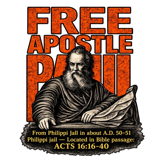 free apostle Paul from Philippi jail in about a.d. 50-51 Philippi jail - located in bible passage: acts 16:16-40 Long Sleeve T-Shirt