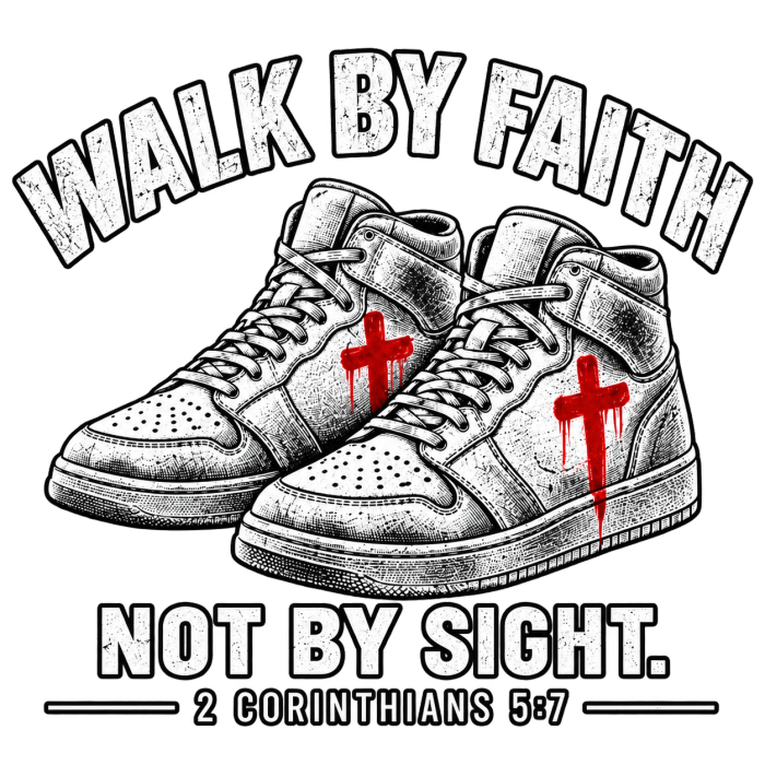 Walk by faith not by sight. Kids T-Shirt