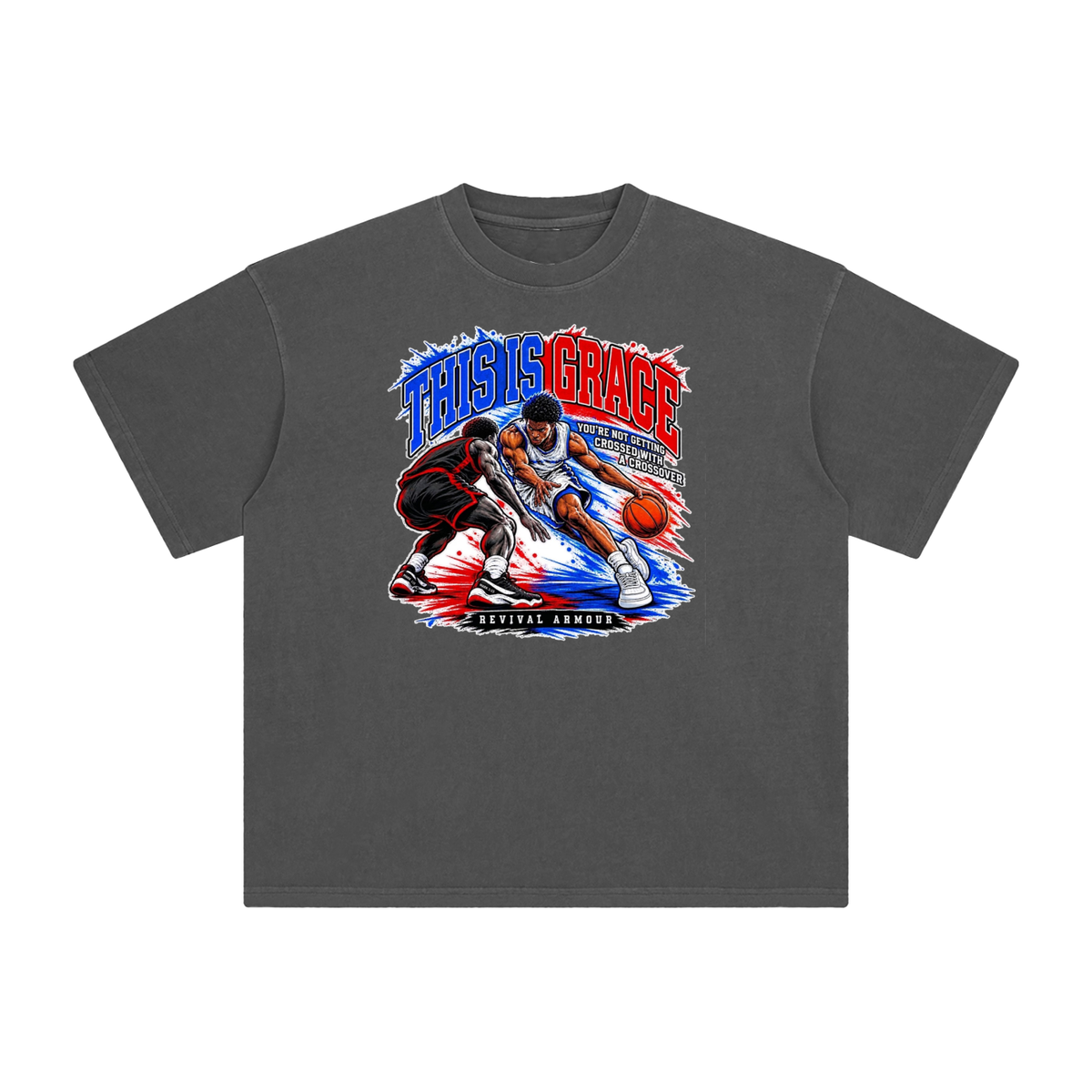 THIS IS GRACE YOU'RE NOT GETTING CROSSED WITH A CROSSOVER ( MARK 1:15 IS ON HIS SHOES TOO ) T-Shirt