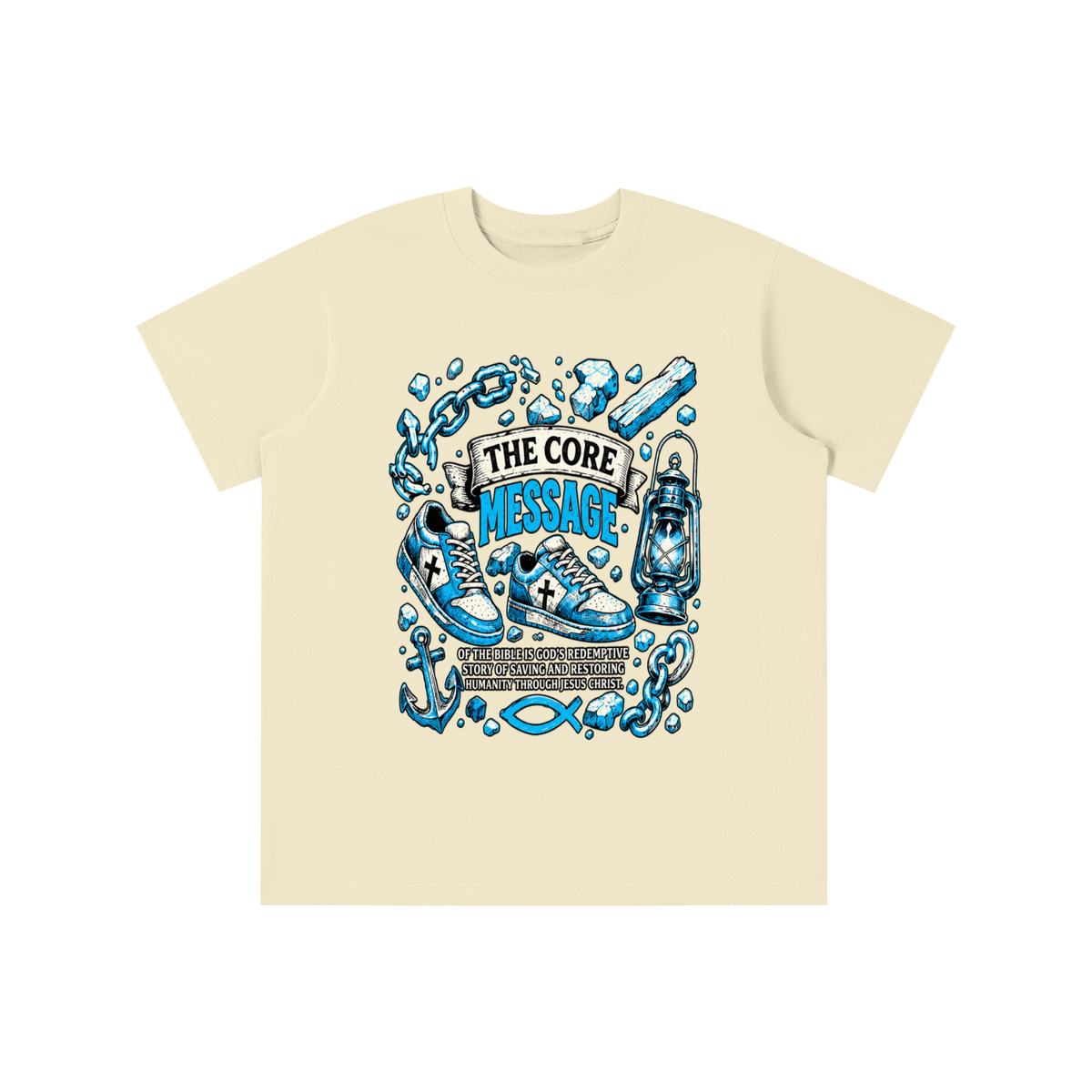 the core message of the bible is God's redemptive story of saving and restoring humanity through Jesus Christ. youth T-shirt