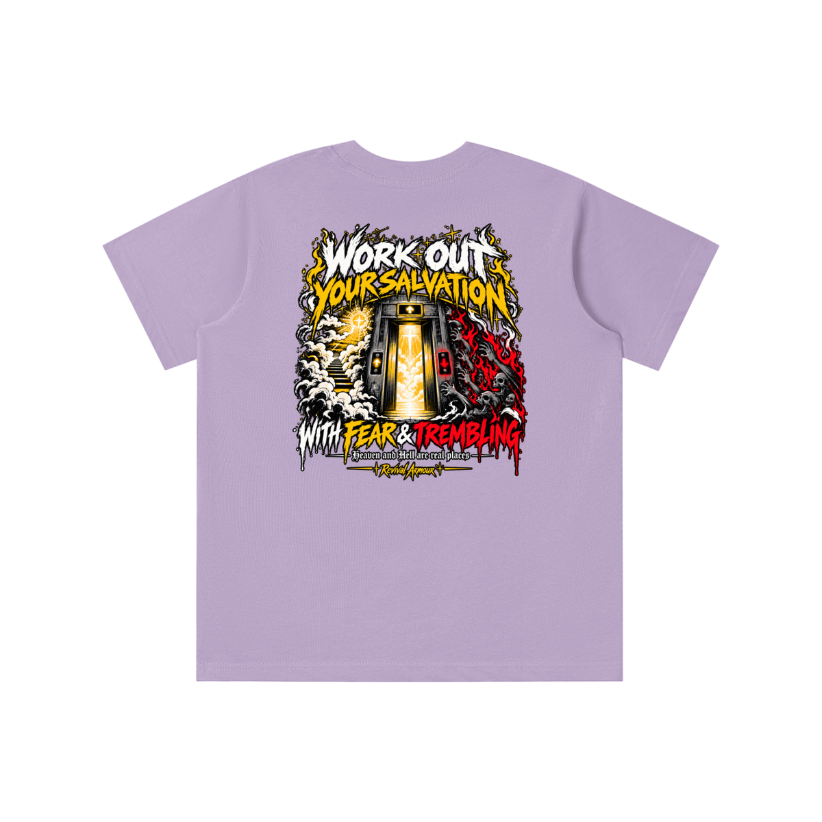THE WAGE OF SIN IS DEATH WORKOUT YOUR SALVATION WITH FEAR & TREMBLING youth T-shirt