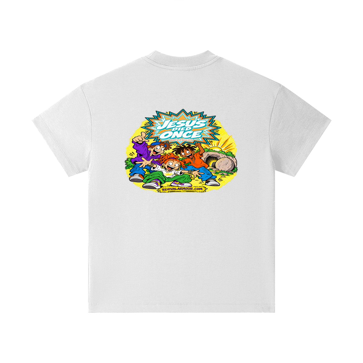 JESUS DIED ONCE BACKED UP BY Romans 6:9-10 Kids T-Shirt