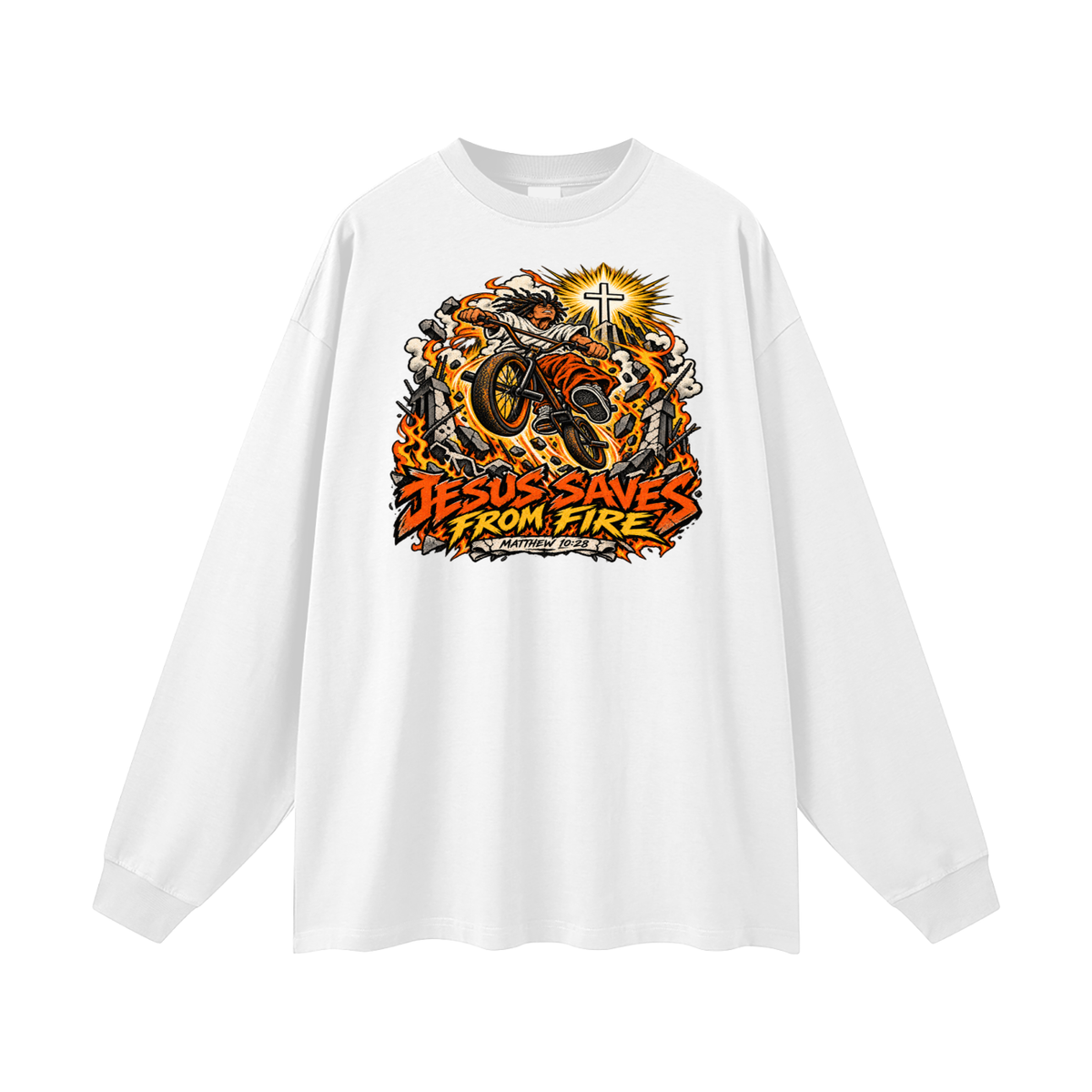 JESUS SAVES FROM FIRE Long Sleeve T-Shirt