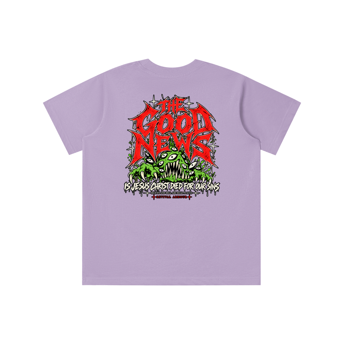ACCORDING TO 1 CORINTHIANS 15:1-4 NLT THE GOOD NEWS IS JESUS CHRIST DIED FOR OUR SINS HEAVEN AND HELL ARE PLACES youth T-shirt