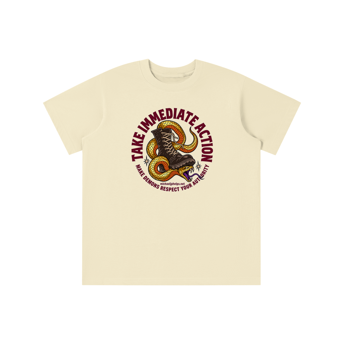 TAKE IMMEDIATE ACTION MAKE DEMONS RESPECT YOUR AUTHORITY michaeljphelps.net youth T-shirt