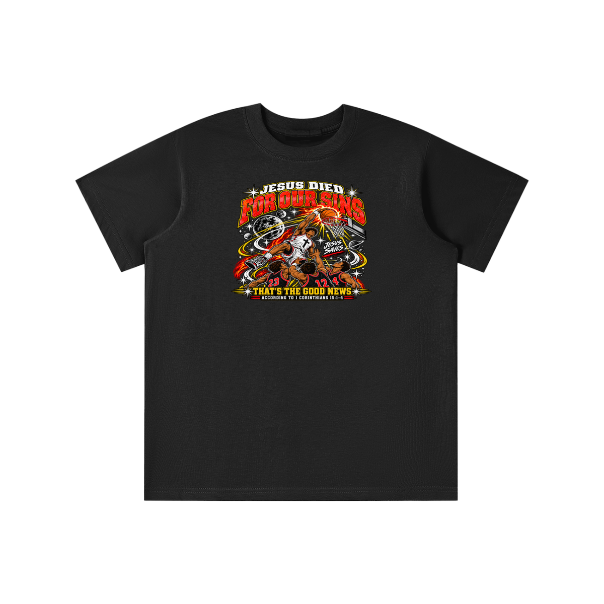 Jesus died for our sins that's the good news according to 1 Corinthians 15:1-4 youthT-shirt