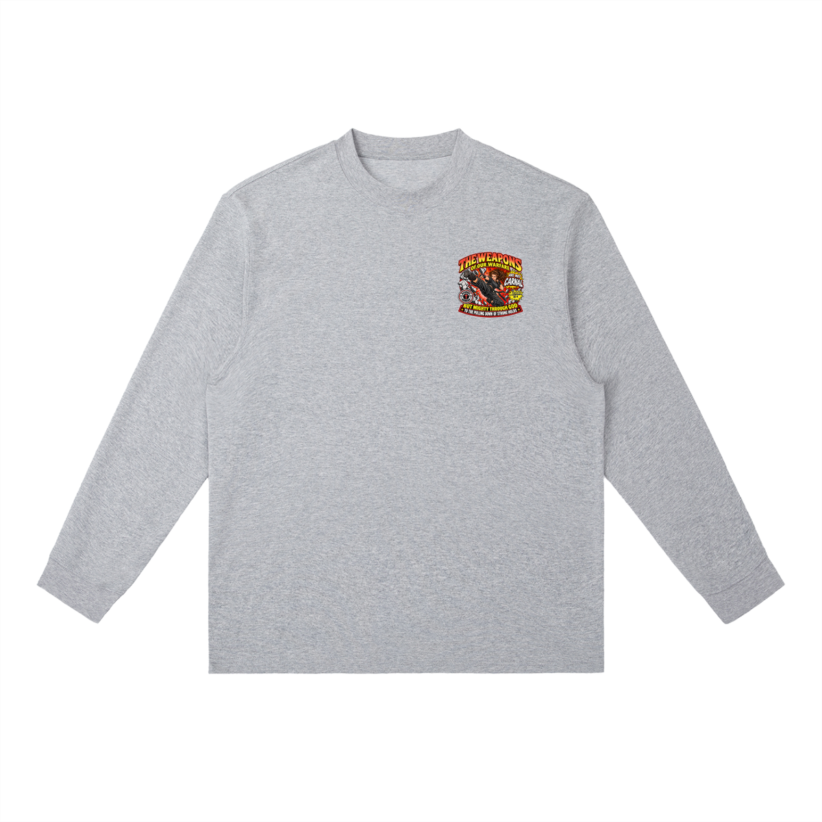 THE WEAPONS OF OUR WARFARE ARE NOT CARNAL INSPIRED BY 2 CORINTHIANS 10:4 BUT MIGHTY THROUGH GOD TO THE PULLING DOWN OF STRONG HOLDS REVIVAL ARMOUR Long-Sleeve T-Shirt