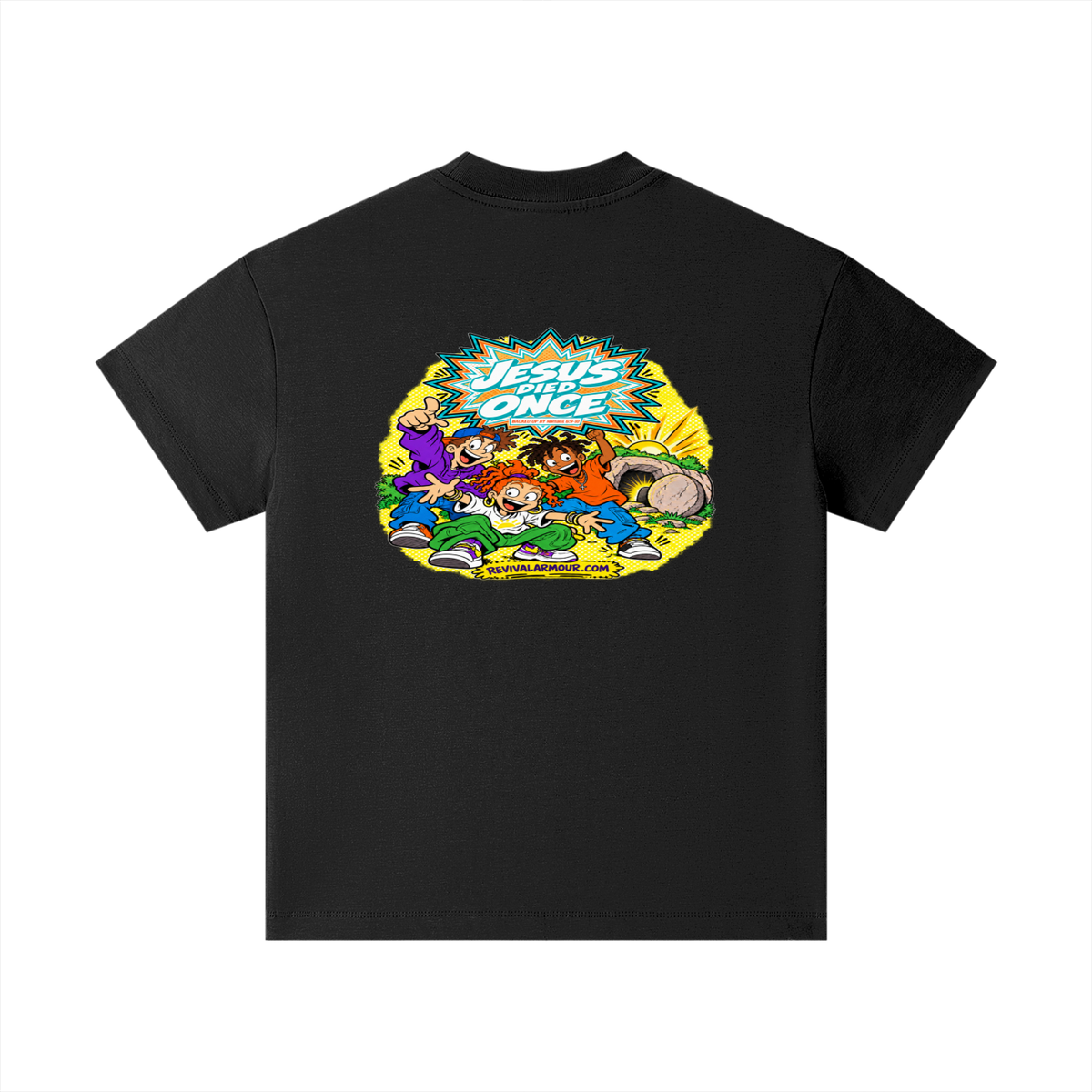 JESUS DIED ONCE BACKED UP BY Romans 6:9-10 Kids T-Shirt