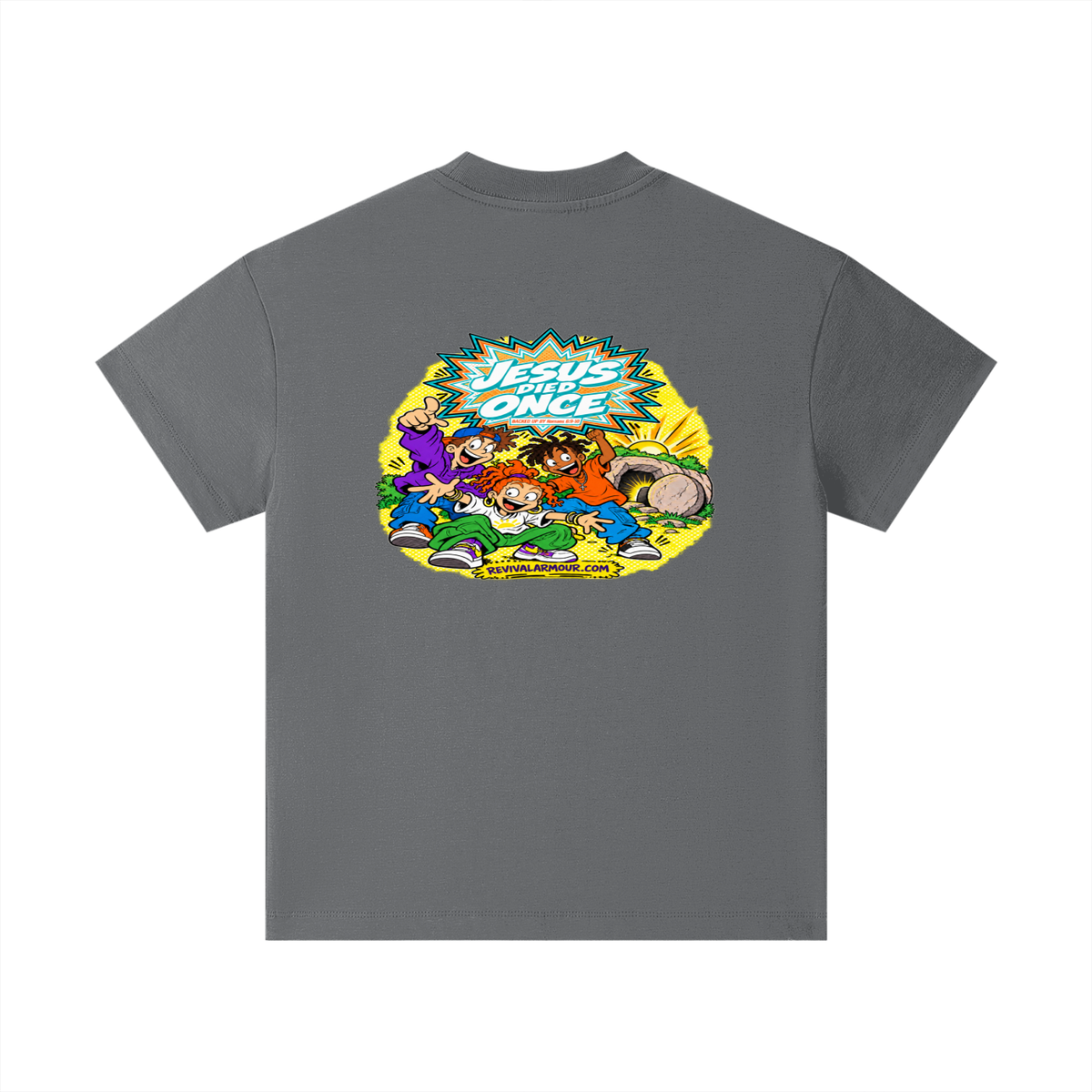 JESUS DIED ONCE BACKED UP BY Romans 6:9-10 Kids T-Shirt