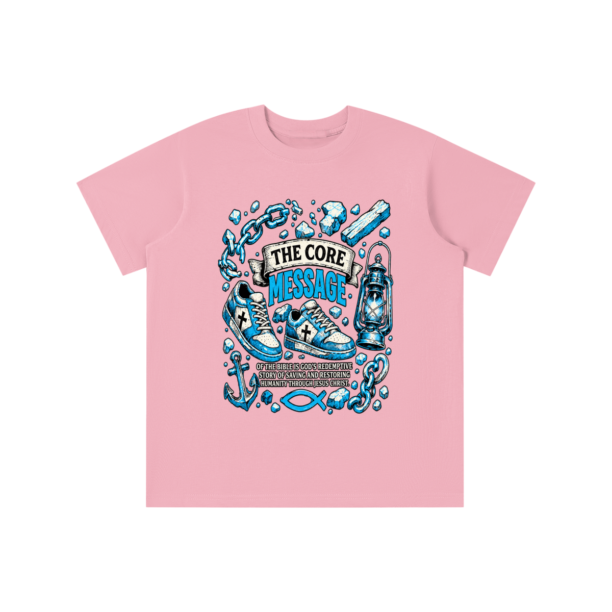 the core message of the bible is God's redemptive story of saving and restoring humanity through Jesus Christ. youth T-shirt