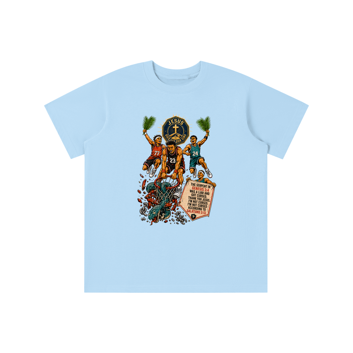 THE SERPENT IN GENESIS 3:4 WAS A LIAR AND GOT CURSED. THANK YOU JESUS. I'M NOT CURSED. I'M NOT CURSED ACCORDING TO GALATIANS 3:13. youth T-shirt