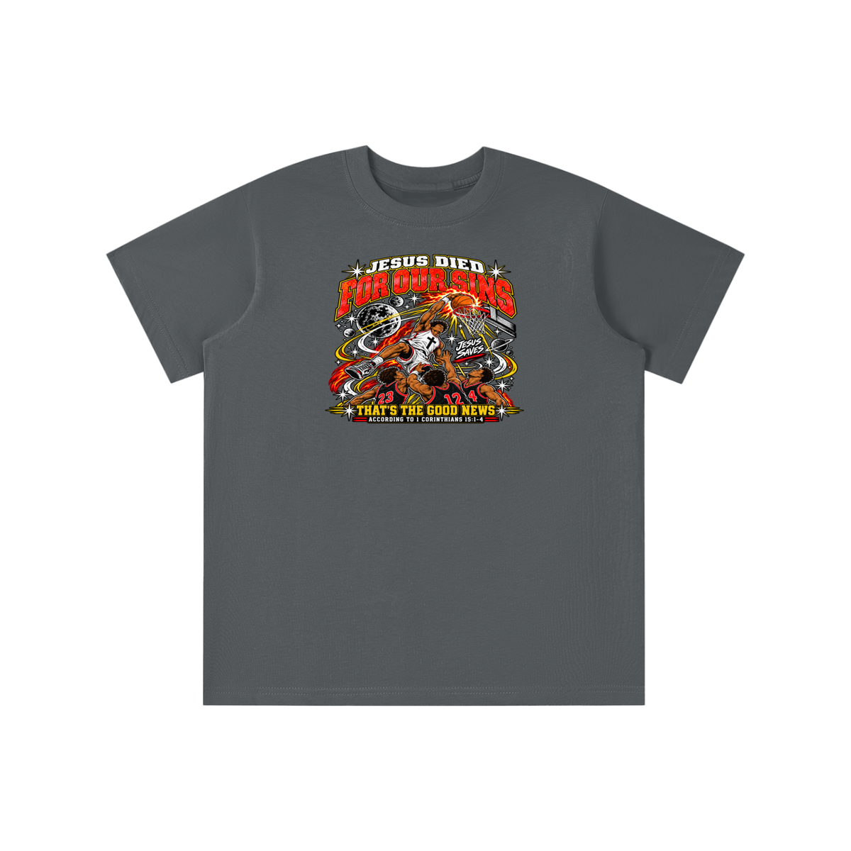 Jesus died for our sins that's the good news according to 1 Corinthians 15:1-4 youthT-shirt