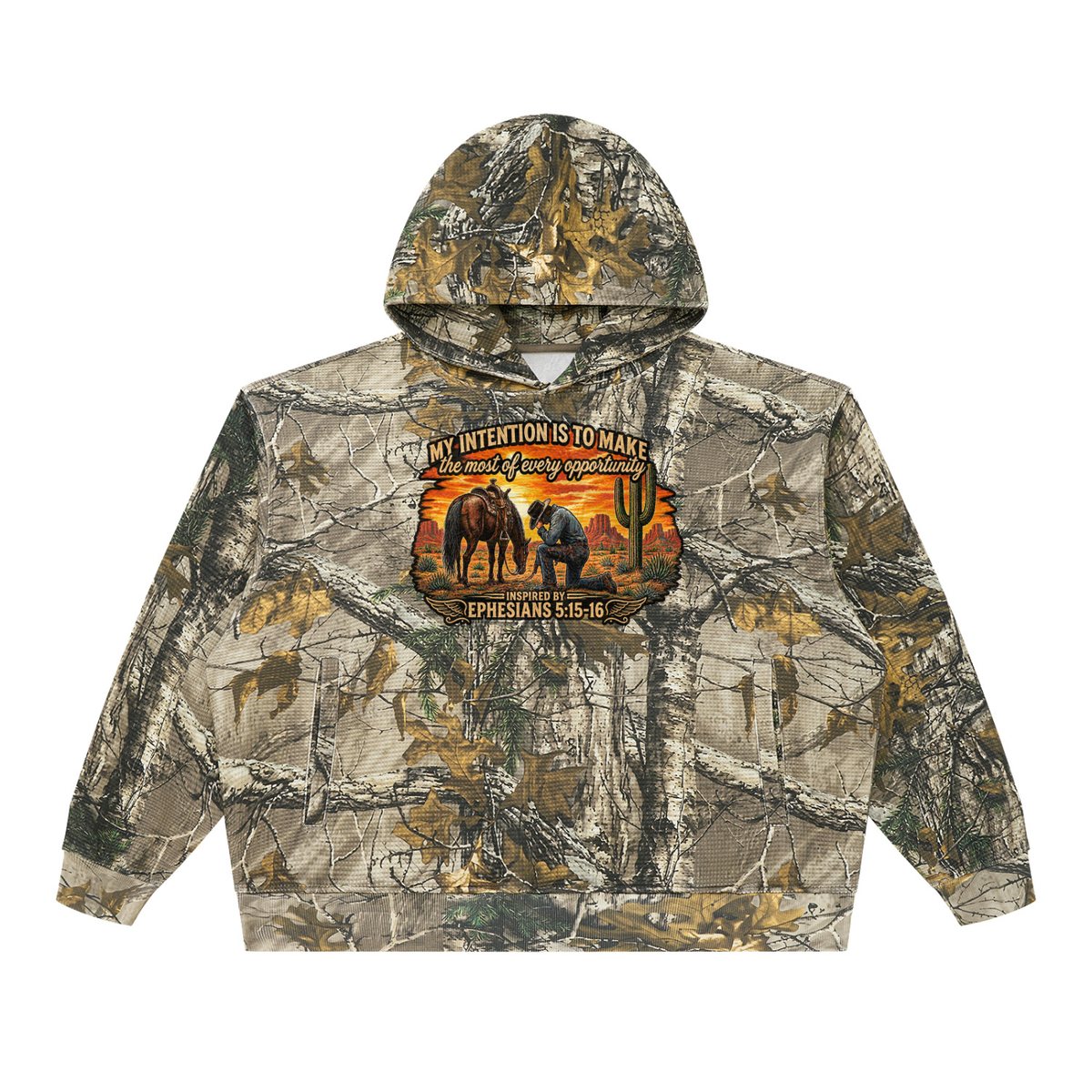 MY INTENTION IS TO MAKE THE MOST OF EVERY OPPORTUNITY INSPIRED BY EPHESIANS 5:15-16 Camo Hoodie