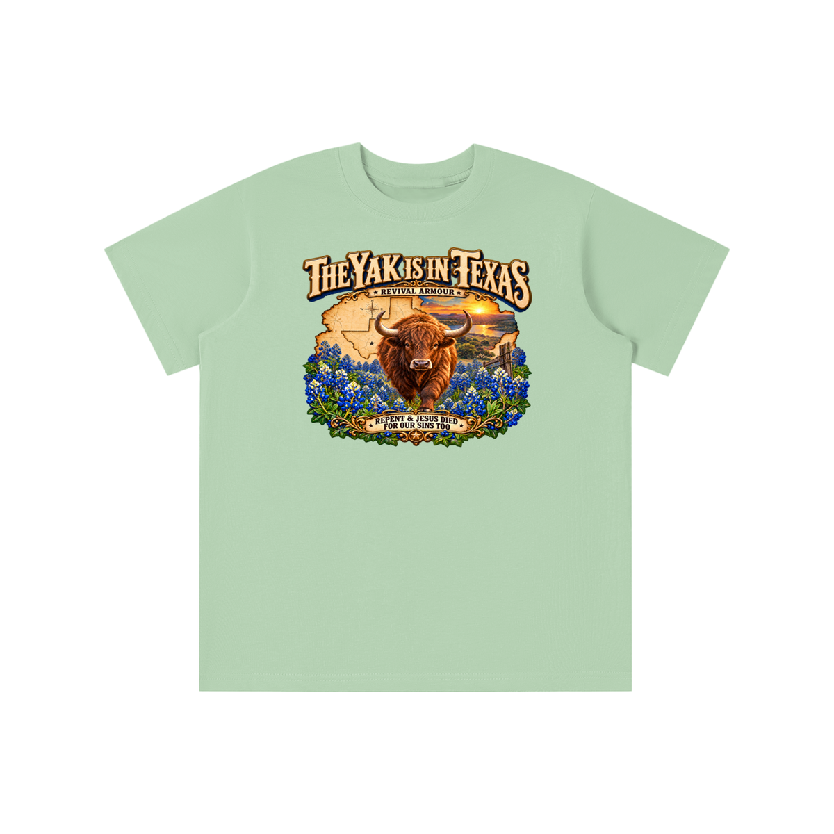 THE YAK IS IN TEXAS REPENT & JESUS DIED FOR OUR SINS TOO youth T-shirt
