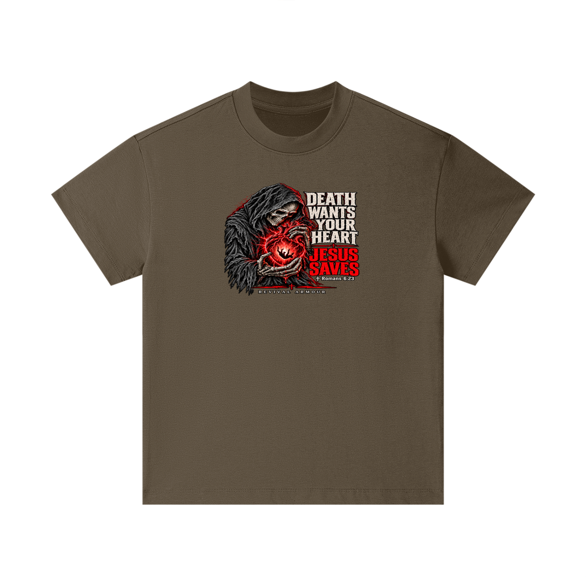 DEATH WANTS YOUR HEART JESUS SAVES ROMANS 6:23 REVIVAL ARMOUR KIDS T-Shirt