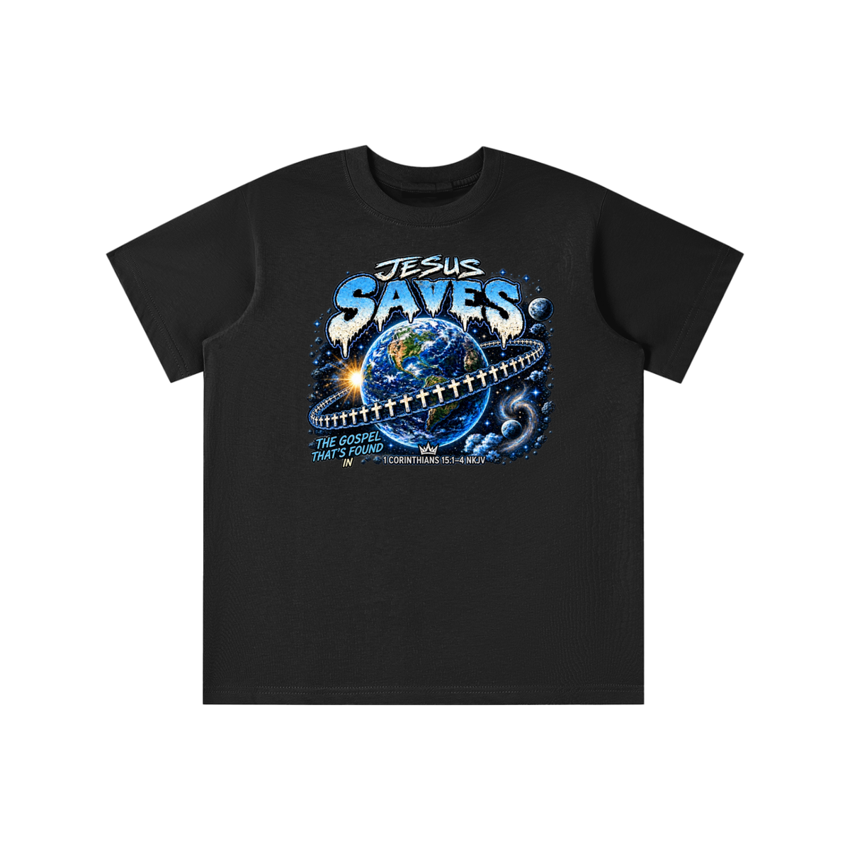 JESUS SAVES THE GOSPEL THAT'S FOUND IN 1 CORINTHIANS 15:1-4 NKJV youth T-shirt