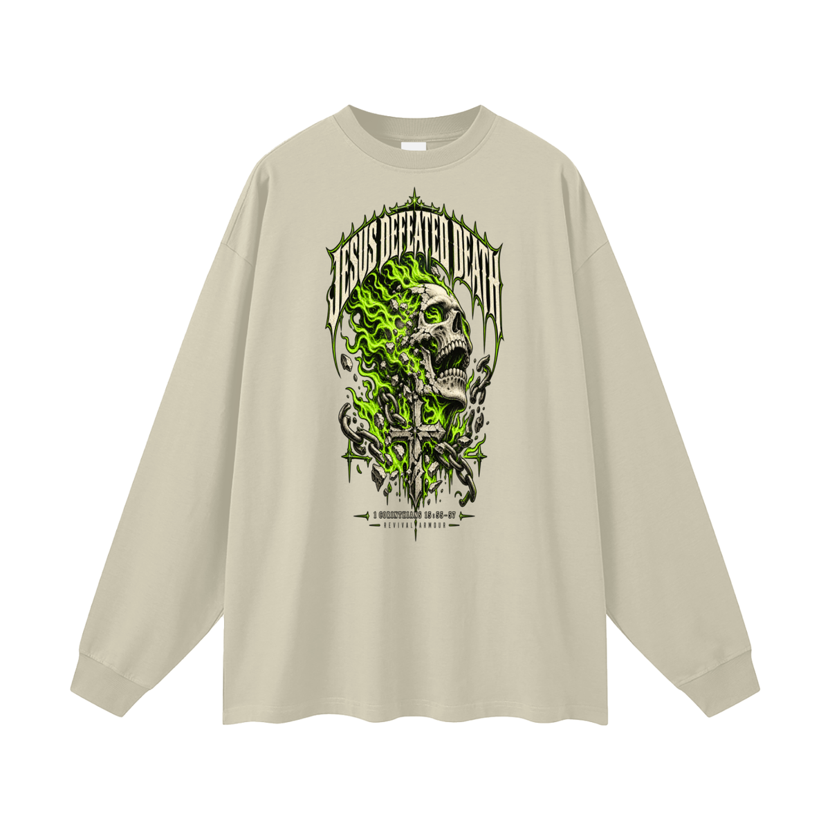 JESUS DEFEATED DEATH - 1 CORINTHIANS 15:55-57- Long Sleeve T-Shirt
