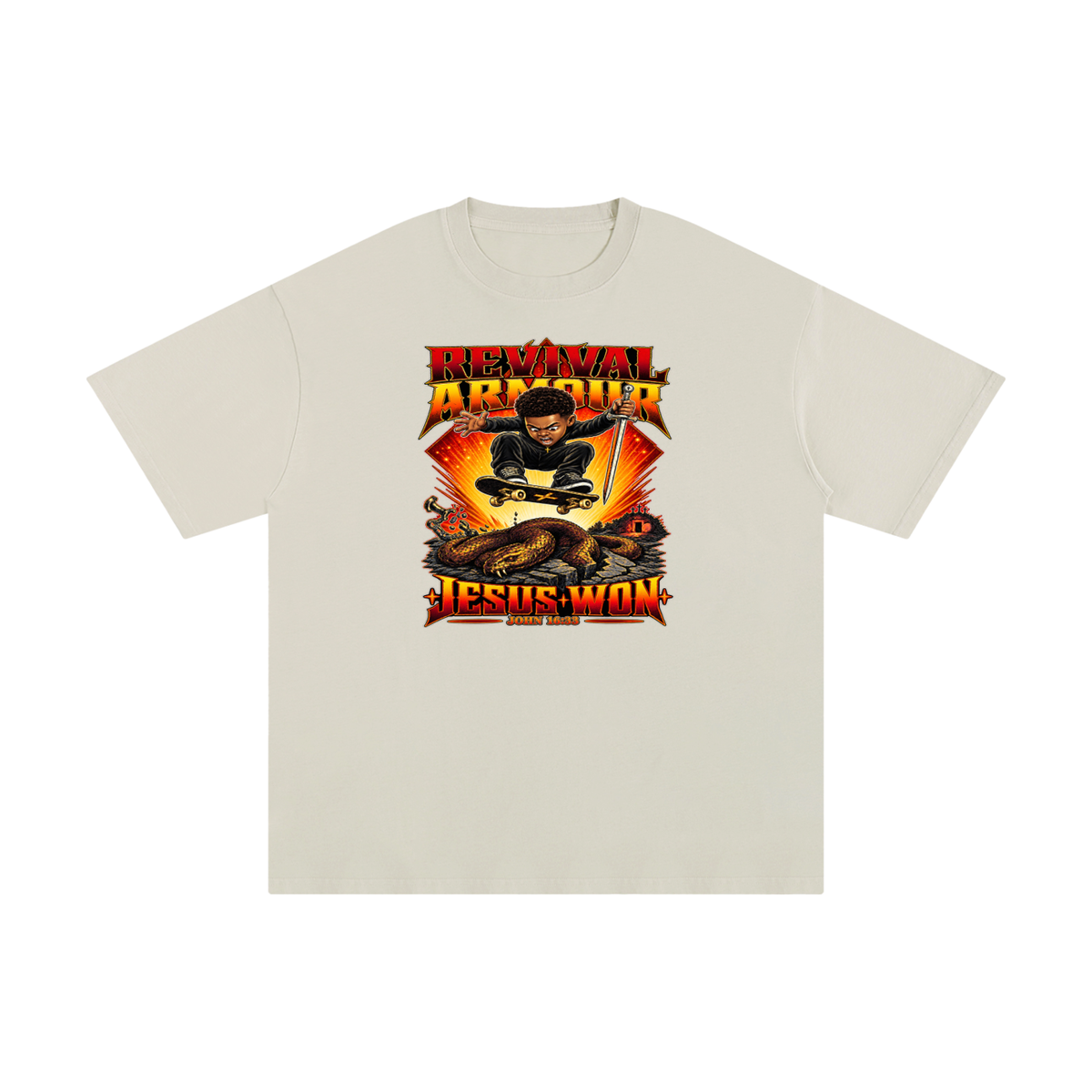REVIVAL ARMOUR JESUS * WON - JOHN 16:33 - T-Shirt