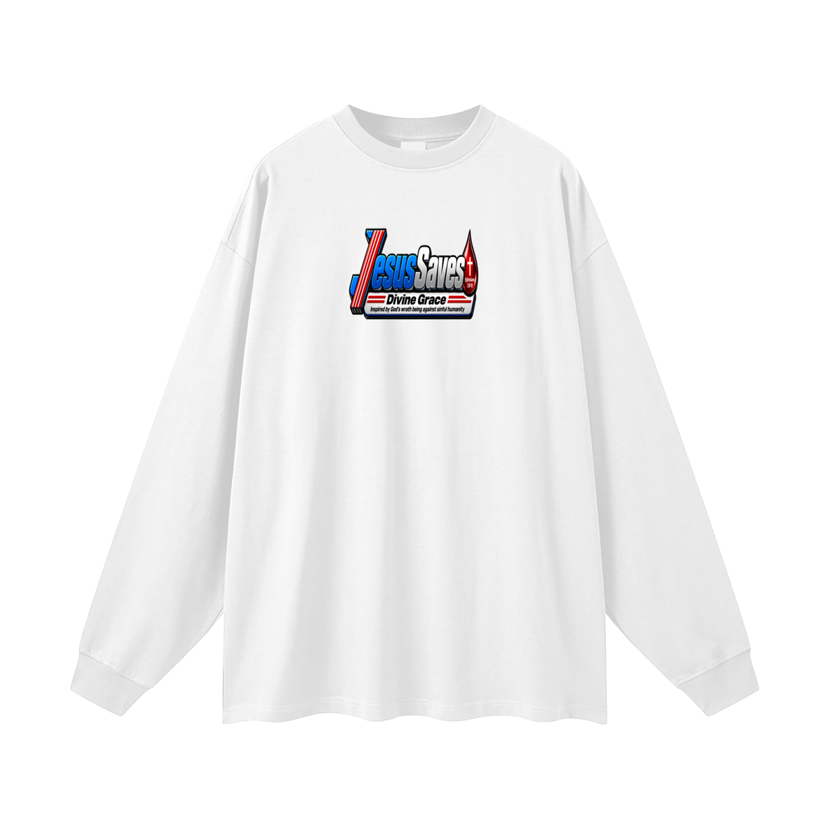 JESUS SVAES (EPHESIANS 2:8-9) DIVINE GRACE INSPIRED BY GOD'S WRATH BEING AGAINST SINFUL HUMANITY Long Sleeve T-Shirt