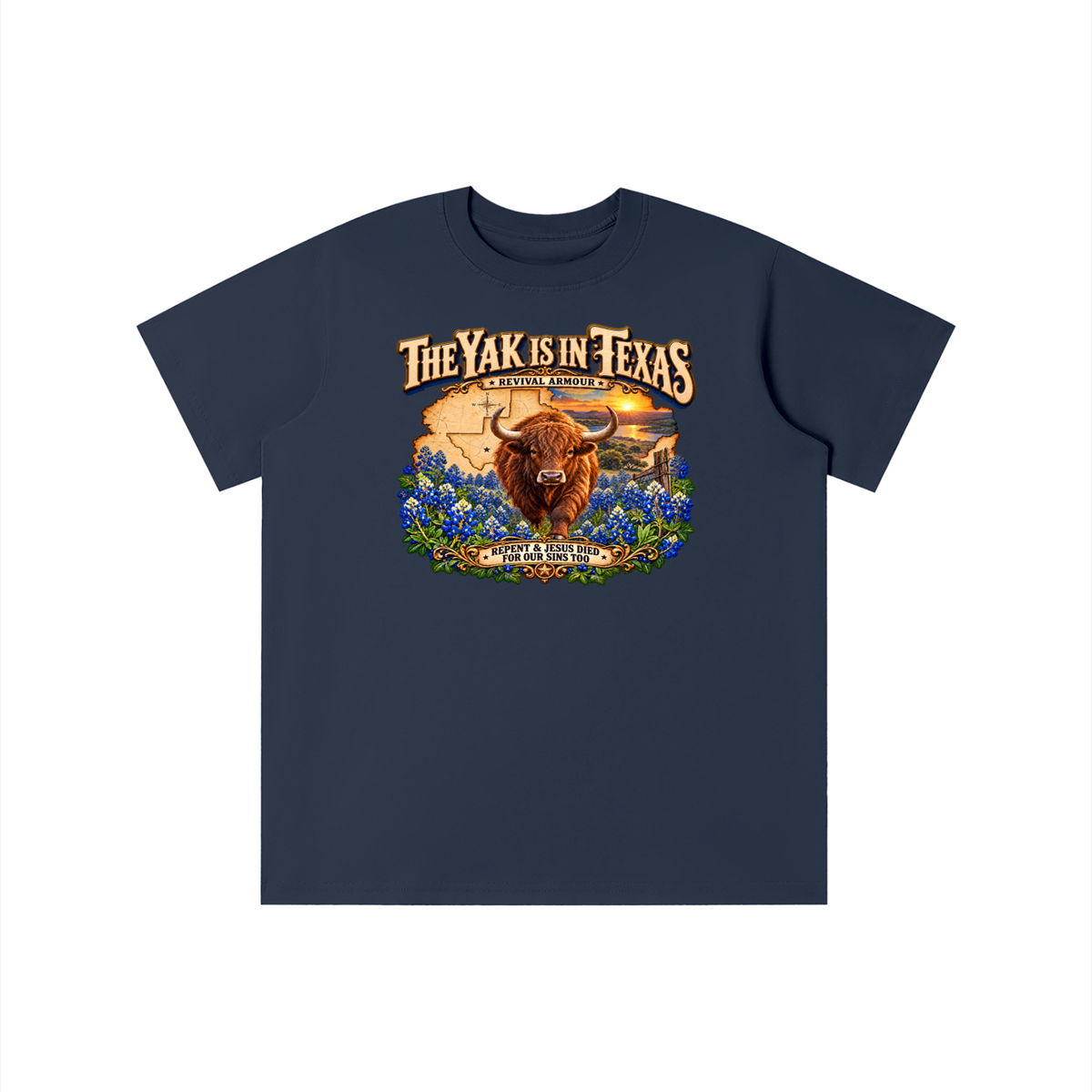 THE YAK IS IN TEXAS REPENT & JESUS DIED FOR OUR SINS TOO youth T-shirt