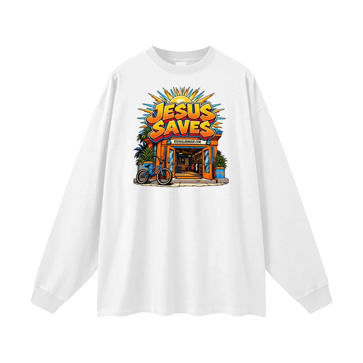 JESUS SAVES REVIVALARMOUR.COM Long Sleeve T-Shirt
