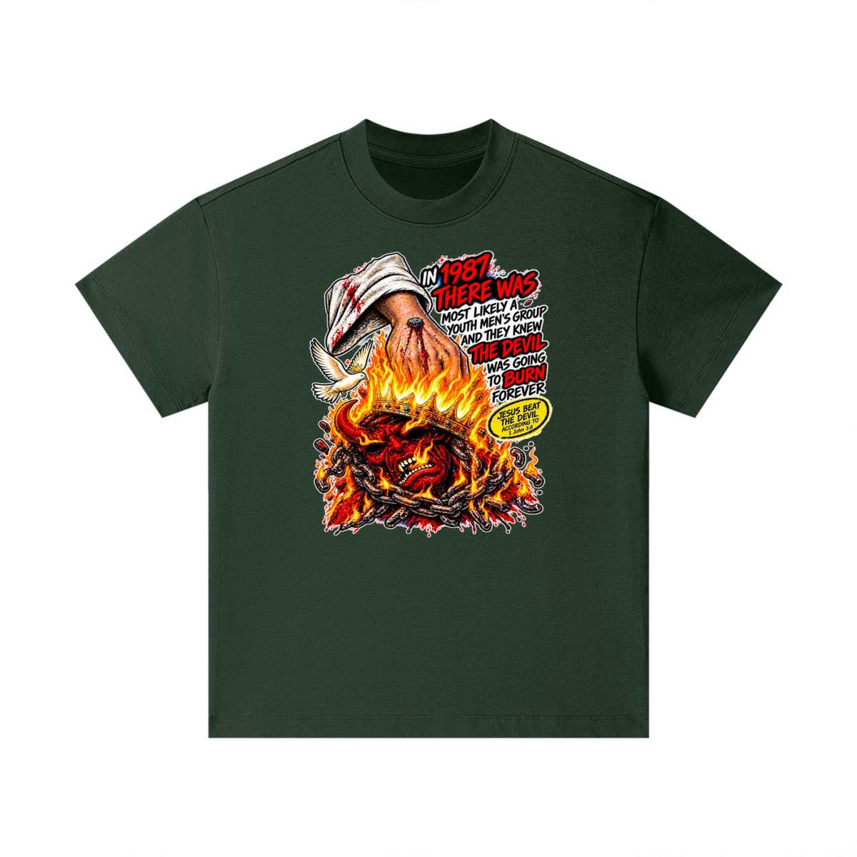 IN 1987 THERE WAS MOST LIKELY A YOUTH MEN'S GROUP AND THEY KNEW THE DEVIL WAS GOING TO BURN FOREVER (JESUS BEAT THE DEVIL ACCORDING TO 1 John 3:8) Kids T-Shirt