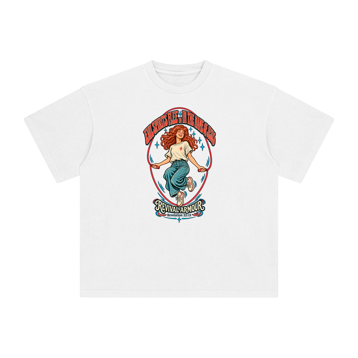 EVIL SPIRITS FLEE IN THE NAME OF JESUS REVIVAL ARMOUR *Revelation 22:15* T-Shirt