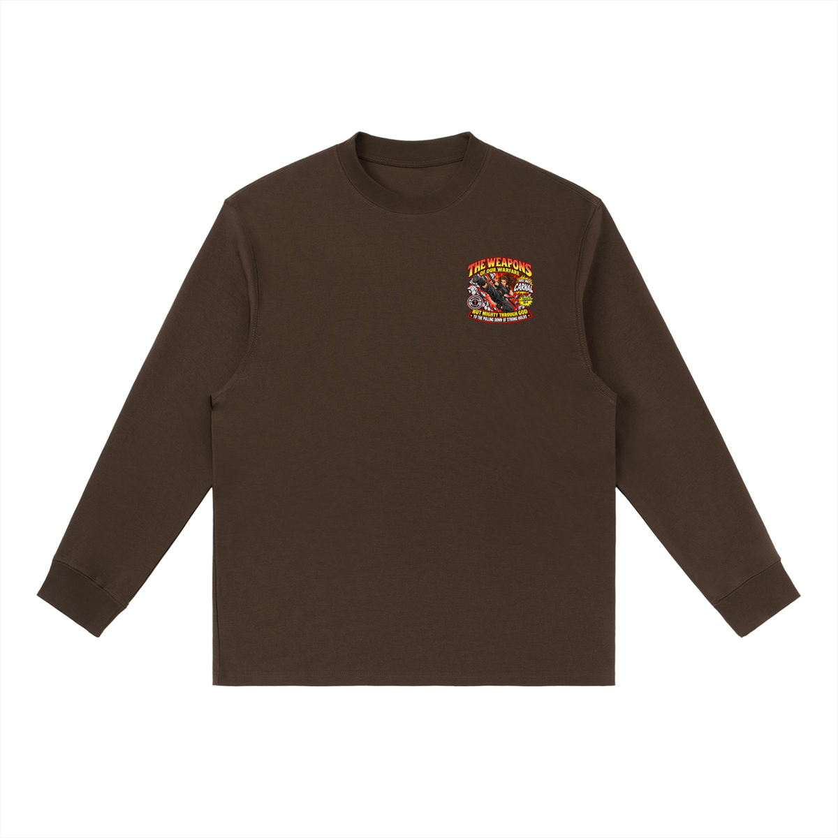 THE WEAPONS OF OUR WARFARE ARE NOT CARNAL INSPIRED BY 2 CORINTHIANS 10:4 BUT MIGHTY THROUGH GOD TO THE PULLING DOWN OF STRONG HOLDS REVIVAL ARMOUR Long-Sleeve T-Shirt