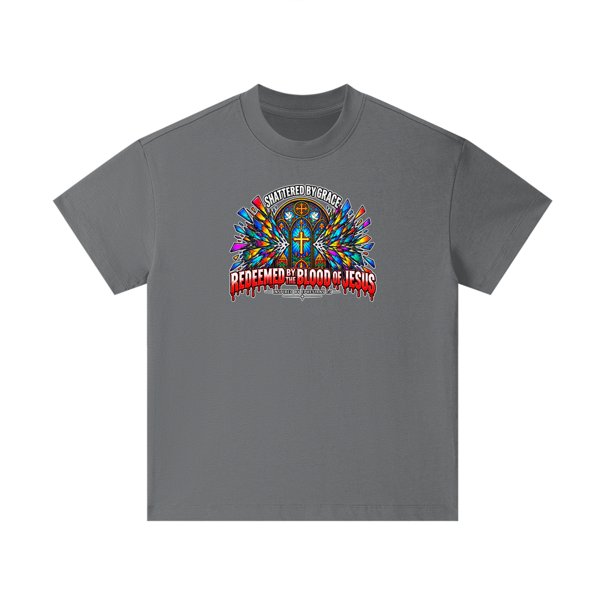 SHATTERED BY GRACE REDEEDMED BY THE BLOOD OF JESUS INSPIRED BY EPHESISANS 1:7 Kids T-Shirt