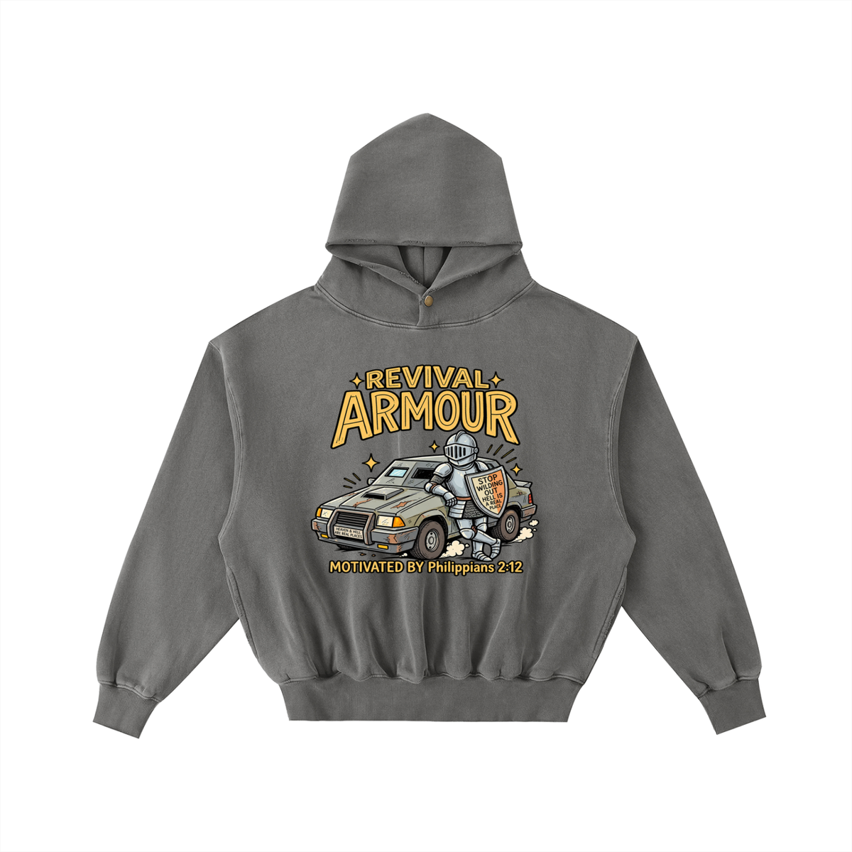 REVIVAL ARMOUR HEAVEN & HELL ARE REAL PLACES STOP WILDING OUT HELL IS A REAL PLACE MOTIVATED BY Philippians 2:12 Hoodie