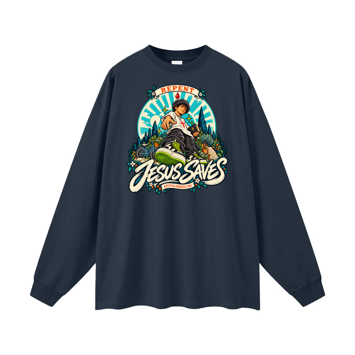 REPENT JESUS SAVES REVIVALARMOUR.COM Long Sleeve T-Shirt