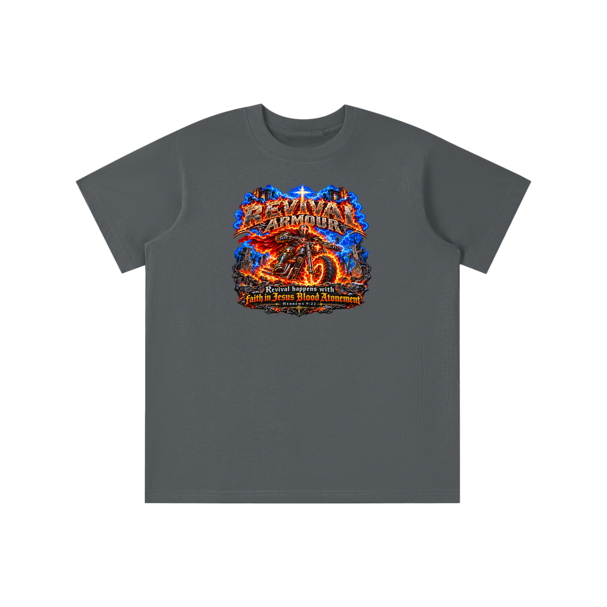 REVIVAL ARMOUR REVIVAL HAPPENS WITH FAITH IN JESUS BLOOD ATONEMENT - HEBREWS 9:22 youth T-shirt