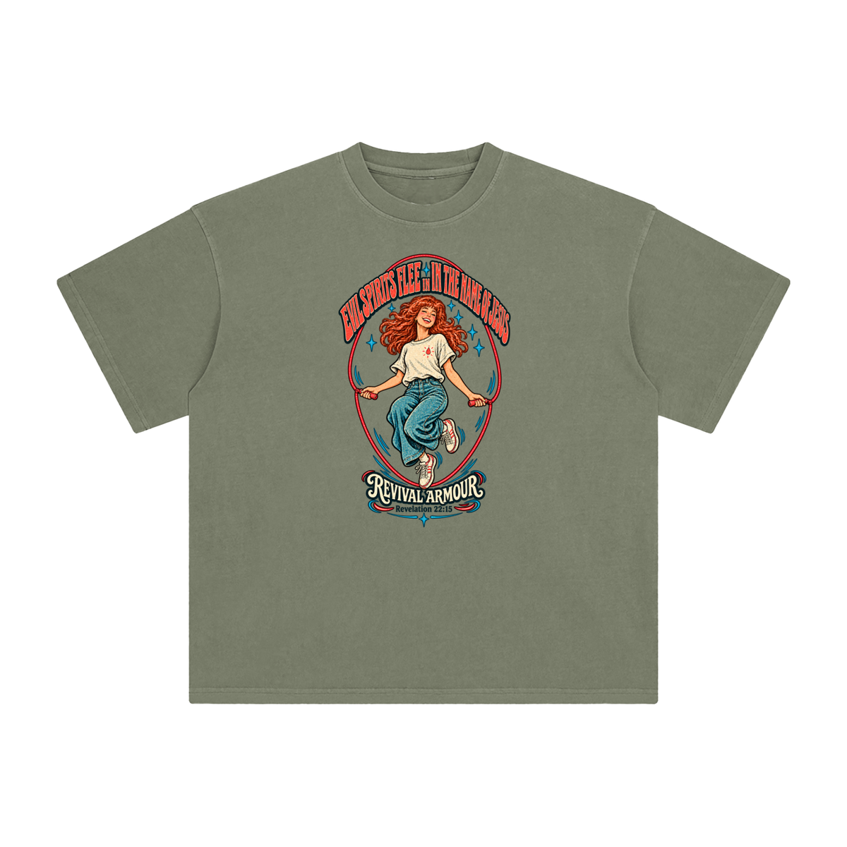 EVIL SPIRITS FLEE IN THE NAME OF JESUS REVIVAL ARMOUR *Revelation 22:15* T-Shirt