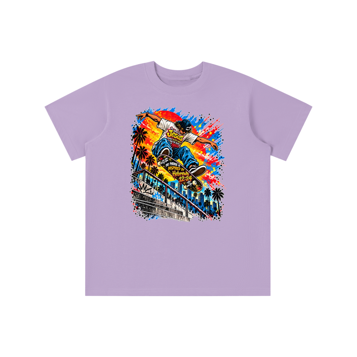 the blood of Jesus speaks better things than the blood of Abel the phrase is inspired by HEBREWS 12:24 skater youth T-shirt