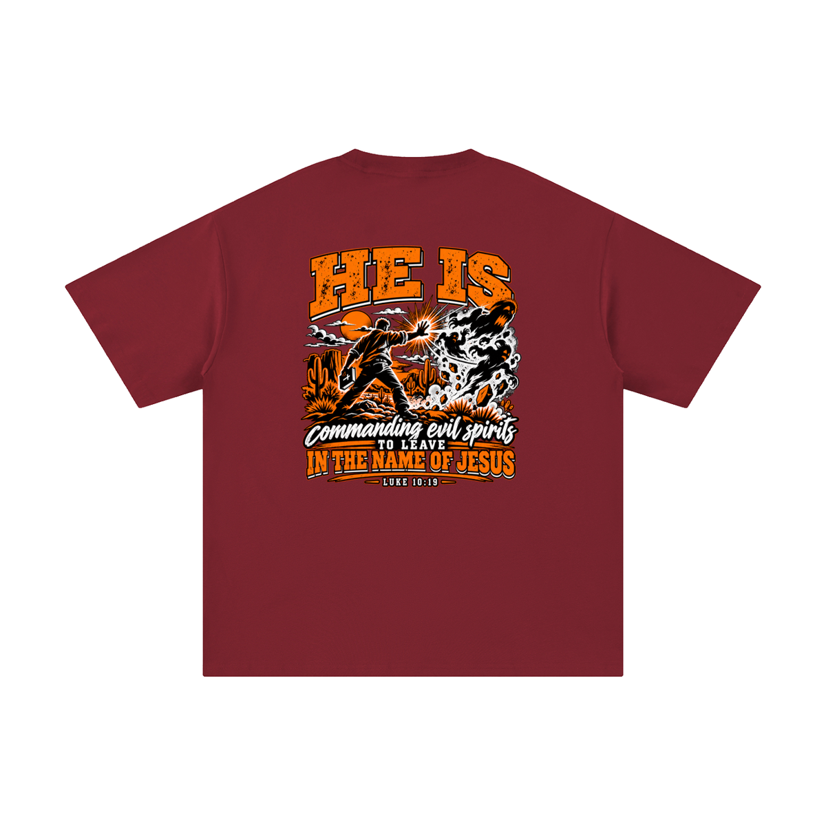 THE WEAPONS OF OUR WARFARE ARE NOT CARNAL HE IS COMMANDING EVIL SPIRITS TO LEAVE IN THE NAME OF JESUS - LUKE 10:19 - T-Shirt