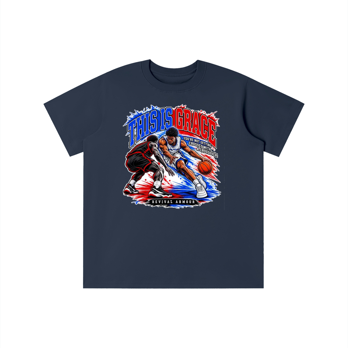 THIS IS GRACE YOU'RE NOT GETTING CROSSED WITH A CROSSOVER ( MARK 1:15 IS ON HIS SHOES TOO ) youth T-shirt