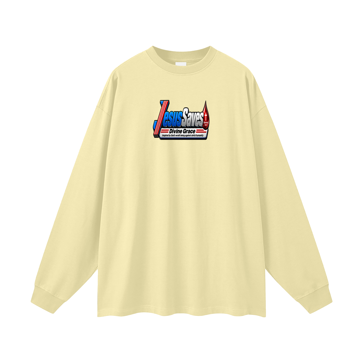 JESUS SVAES (EPHESIANS 2:8-9) DIVINE GRACE INSPIRED BY GOD'S WRATH BEING AGAINST SINFUL HUMANITY Long Sleeve T-Shirt