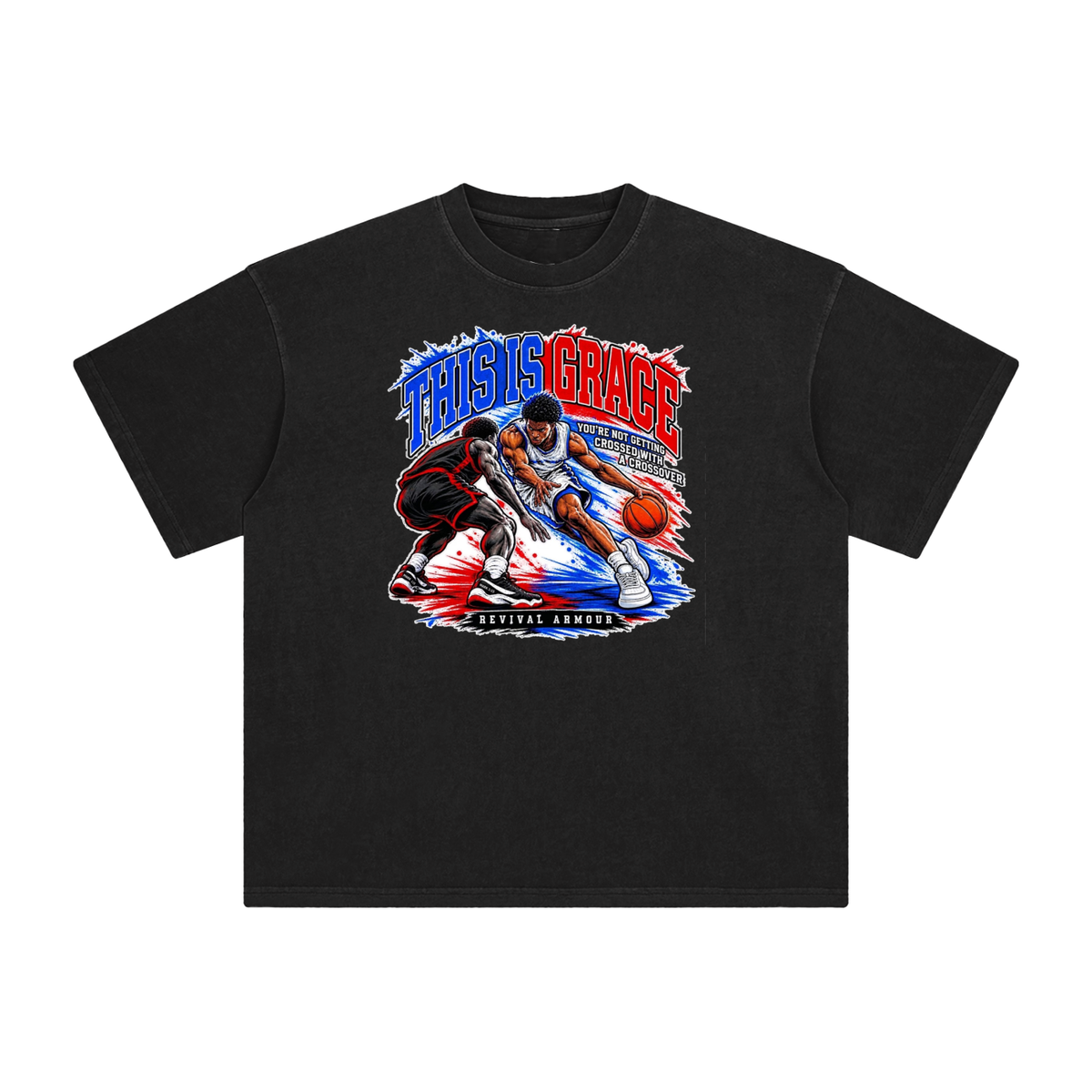 THIS IS GRACE YOU'RE NOT GETTING CROSSED WITH A CROSSOVER ( MARK 1:15 IS ON HIS SHOES TOO ) T-Shirt