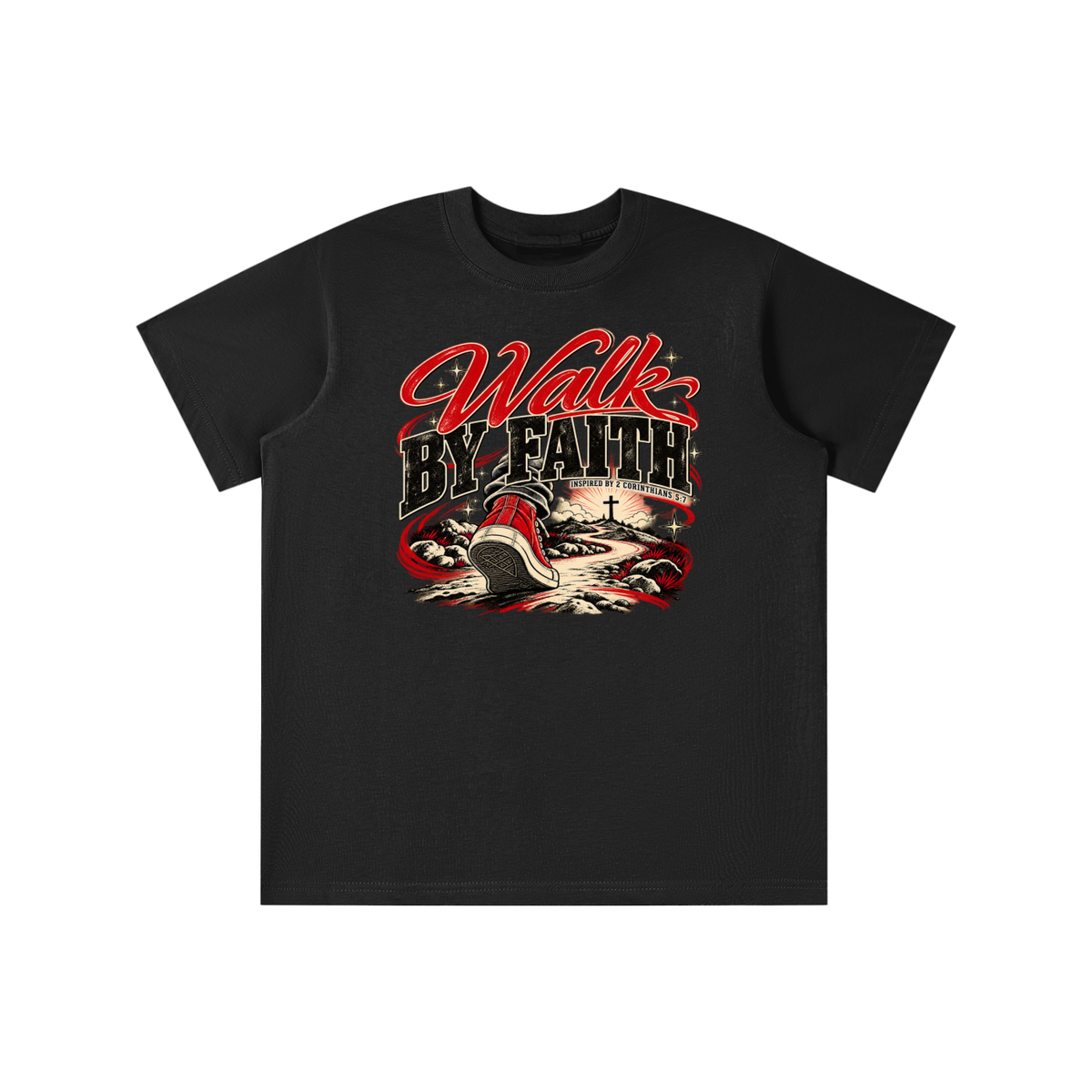WALK BY FAITH INSPIRED BY 1 CORINTHIANS 5:7 youth T-shirt